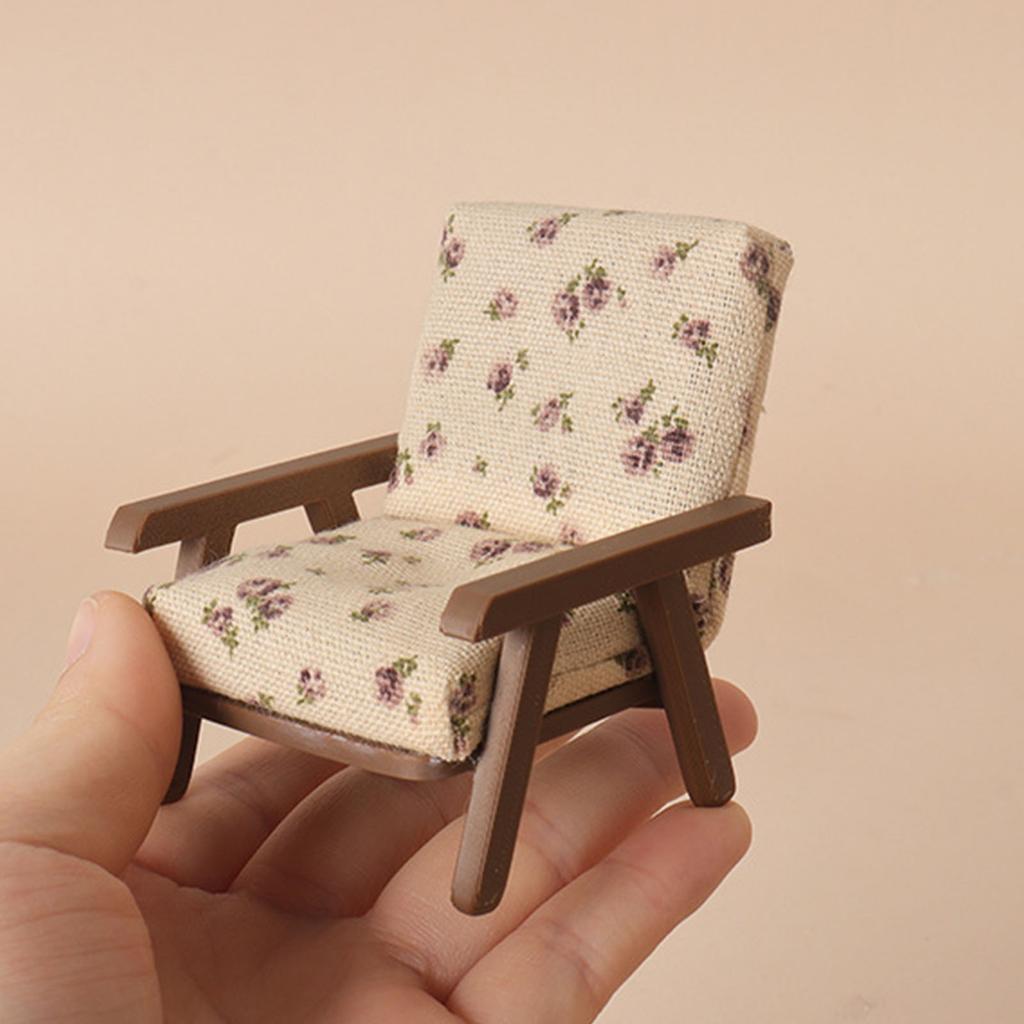 Realistic 1/12 Scale Dollhouses Sofa Soft Cloth Cover Wooden Base Simple Couch Model Furniture Accessory