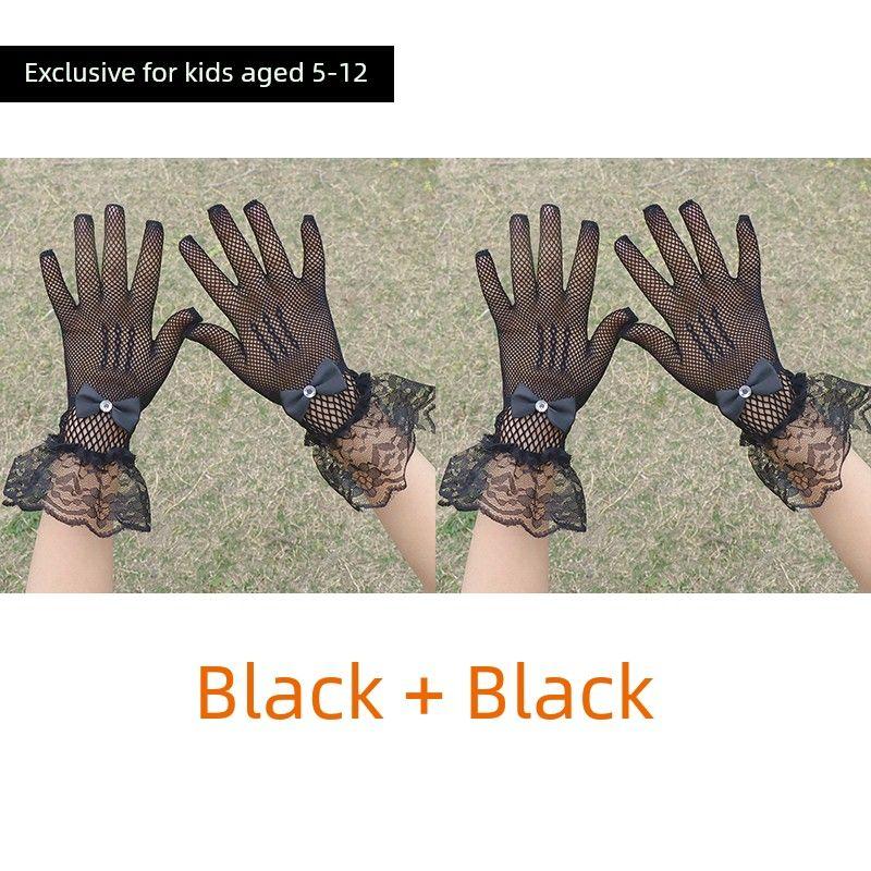 

Детские кружевные перчатки для малышей, тонкие летние сетчатые дышащие, для школьных выступлений, танцевальная одежда, нарядные перчатки в западном стиле Black + black [2 pairs]] One size