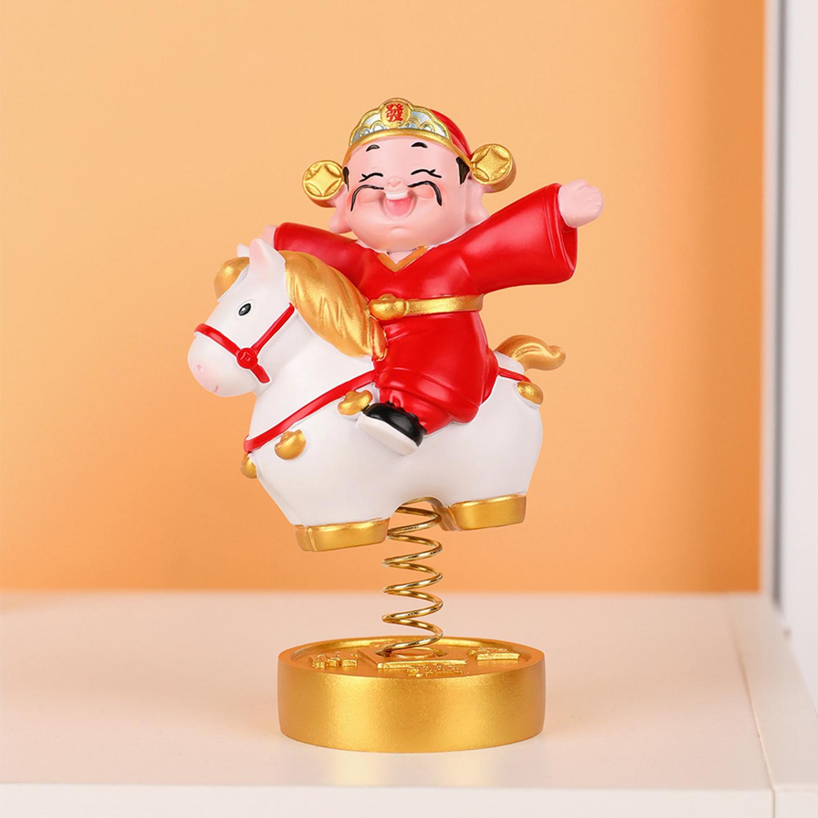 

God of Wealth Statue Resin Shaking Decor Luxury Blessing Ornament Chinese New Year Gift for Home Office Desktop