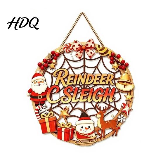 Snowman Gift Theme Decoration Christmas Door Sign Double Sided Hanging Wooden Plaque for Front Door Decor Rustic Holiday Wall Indoor Outdoor
