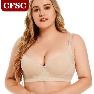 Große, glänzende, nicht markierende sexy Dessous für Frauen, die seitliche Brüste sammeln und sammeln, um ein Durchhängen zu verhindern, mit Stahlring-BH, tiefem V-BH