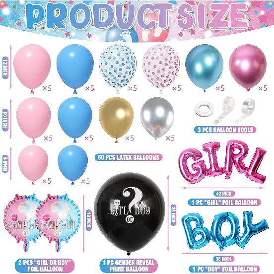 109Pcs Gender Reveal Decorations Boy or Girl Gender Reveal Party Supplies Including Balloons Tablecloths Backdrop Cake Toppers Fringe Curtains Tissue