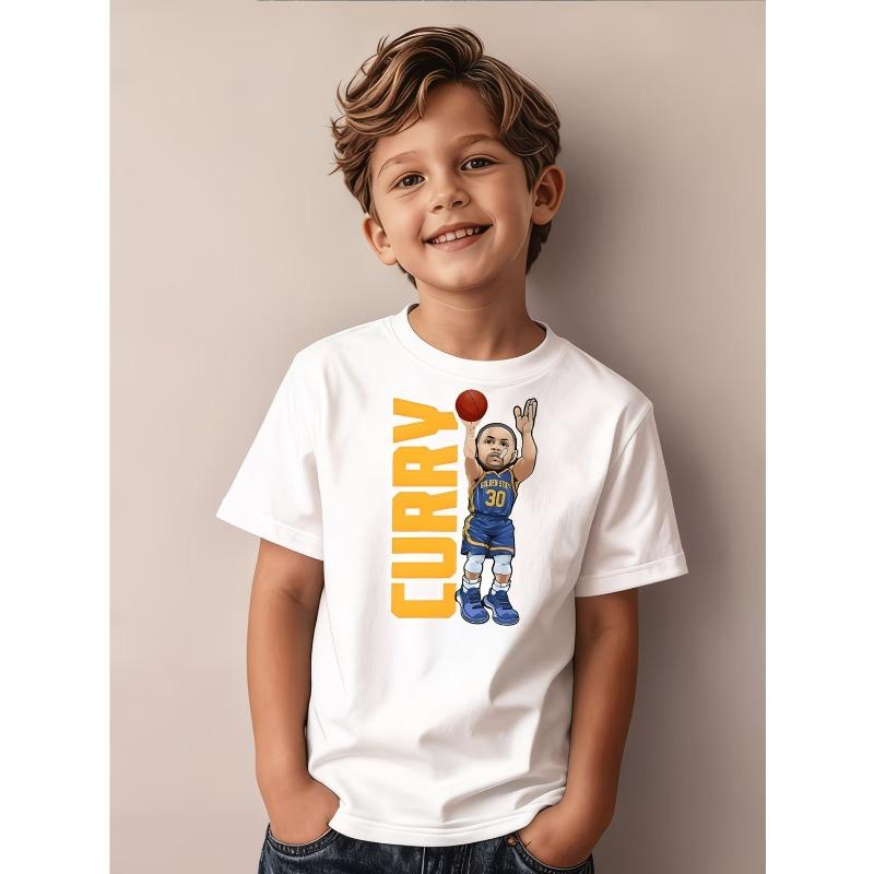 Boys Basketball Shooting Player Graphic Crewneck Casual Summer Short Sleeve T-Shirt 110 белый
