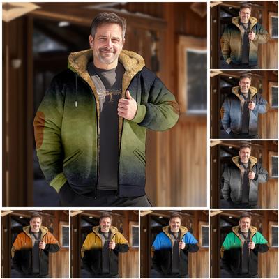 מעיל חורף לגברים עם הדפס מעיל קז'ואל טרנדי לגברים עם רוכסן ומכסה מנוע