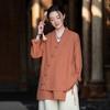 Johnature Women Vintage Shirts Tops V-Neck Long Sleeve Spring Blouses Solid Color Loose Spring Shirts