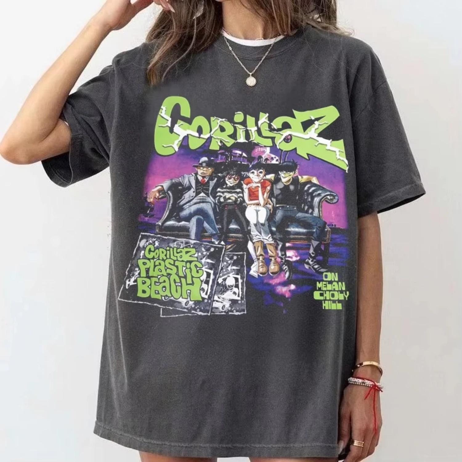 

Футболка с принтом группы Gorillaz, короткий рукав, альтернативная, электронная, EDM, DJ, пост-панк, мужская, женская, 2026, летний стритвир, топ S чёрный