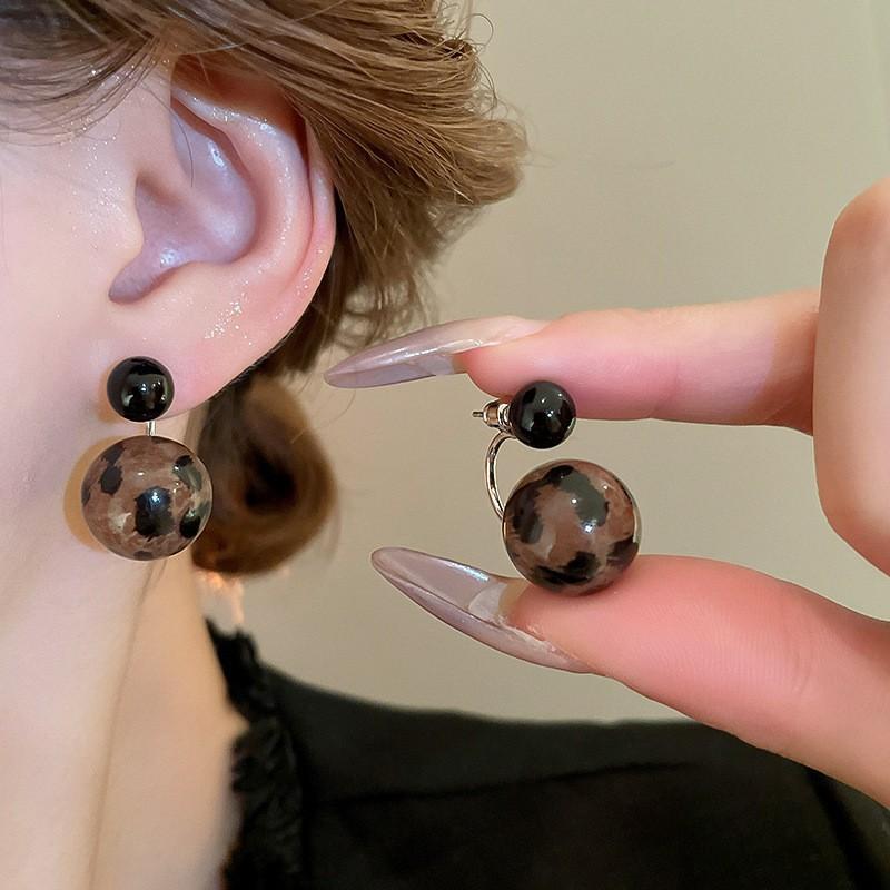 Silbernadel Harzleder Leopardenmuster Geometrisch Rund Blume Ohrringe Herbst und Winter Stecker Nische High-End Ohrringe Frauen