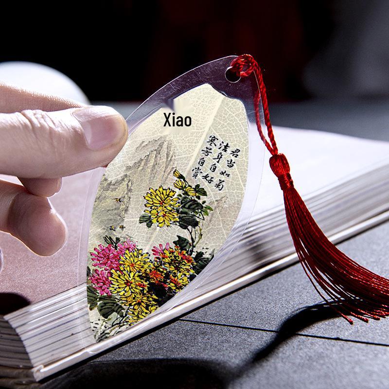 Chinese Style Leaf Vein Bookmark: Plum, Orchid, Bamboo, Chrysanthemum - Graduation Gift for Classmates or Girls