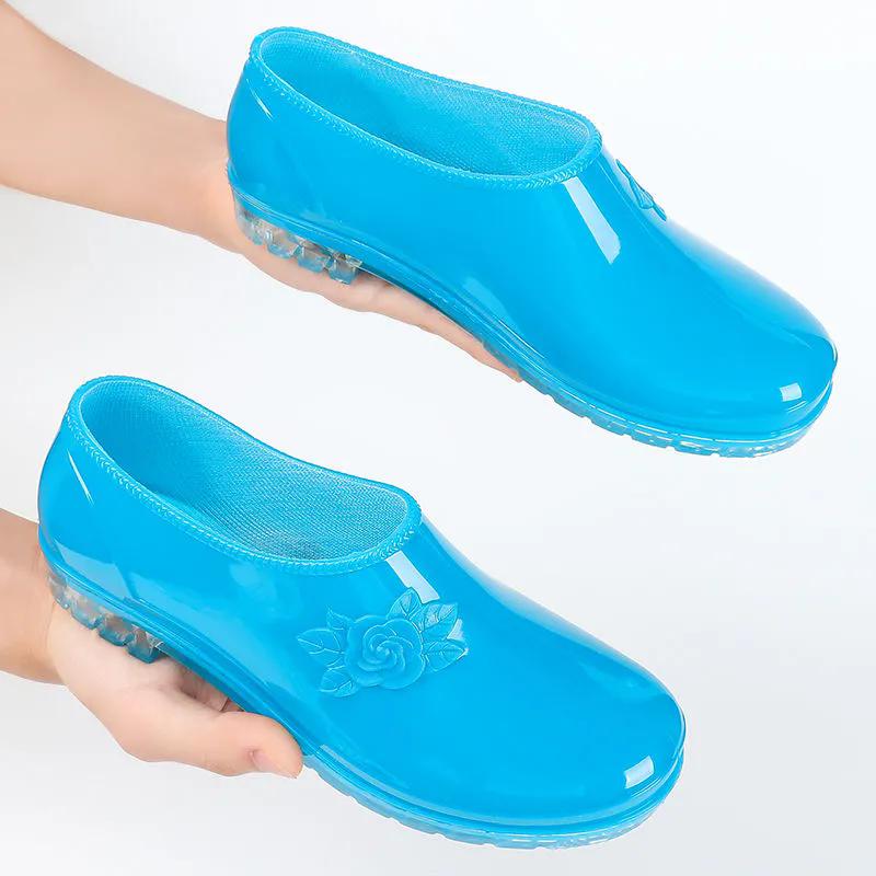 

WTEMPO Водонепроницаемые нескользящие мягкие рабочие туфли на низком толстом каблуке женские большие размеры однотонные повседневные одинарные дождевые туфли 39 синий