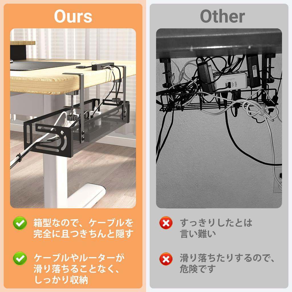 SONATURE Cable Tray, Under-Desk Storage, Cable Concealer, Fits 40cm Wide Tabletops (1-5cm Wide), Popular Edition, No Drilling Required, 7kg Load