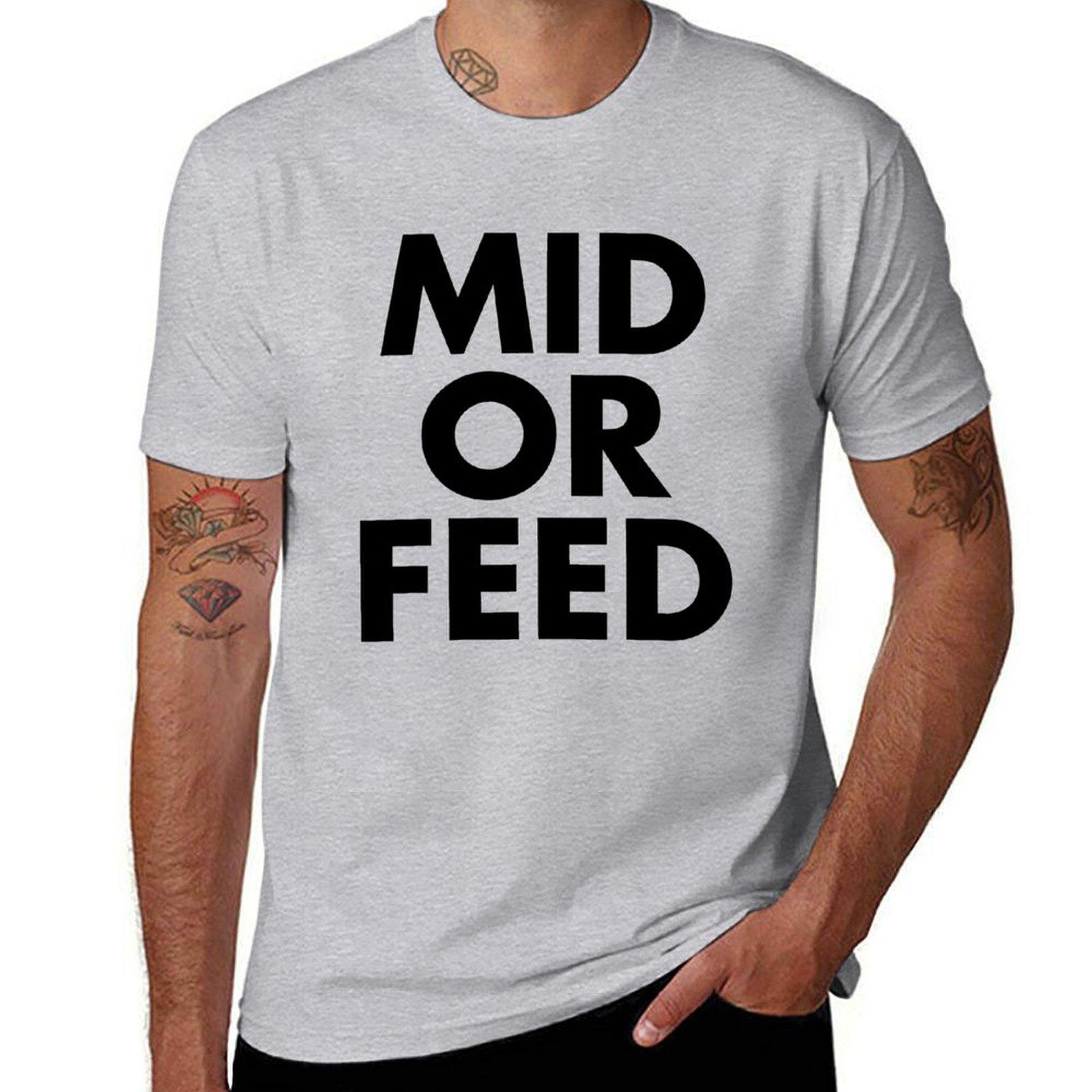 MID OR FEED  Black Text Tshirt new edition funnys quickdrying summer tops Tshirts for men cotton S