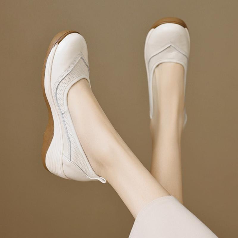 Vintage Light Luxury Thick-soled Loafers Women's Real Leather Round-toe Single Shoes Autumn Casual High-heeled Leather Shoes