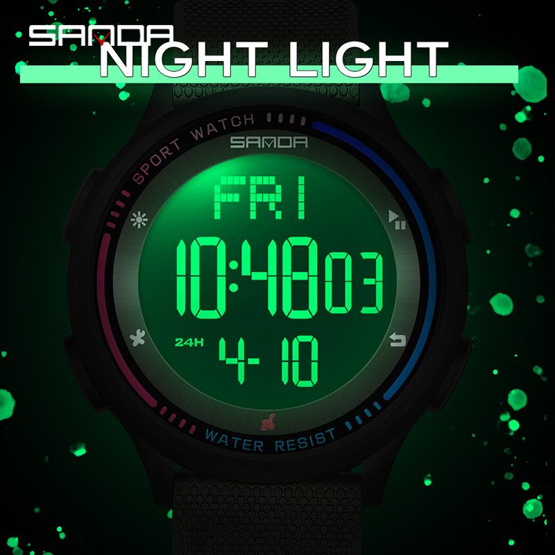SANDA LED Digital Movement Teenager Students Hand Clock Trendy Outdoor Sports Water Resistant Mode Wristwatch Top Men Watch