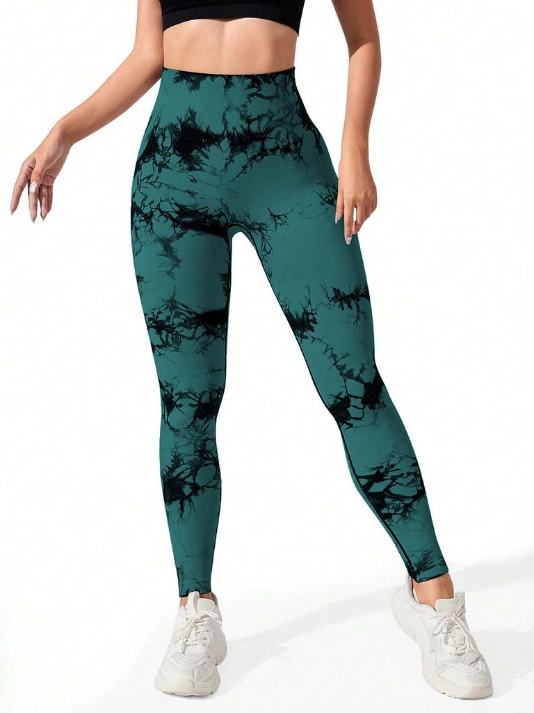 Women's high waisted tie dye yoga pants - high elasticity tight fitting hip lifting design, fitness and sports tight pants.