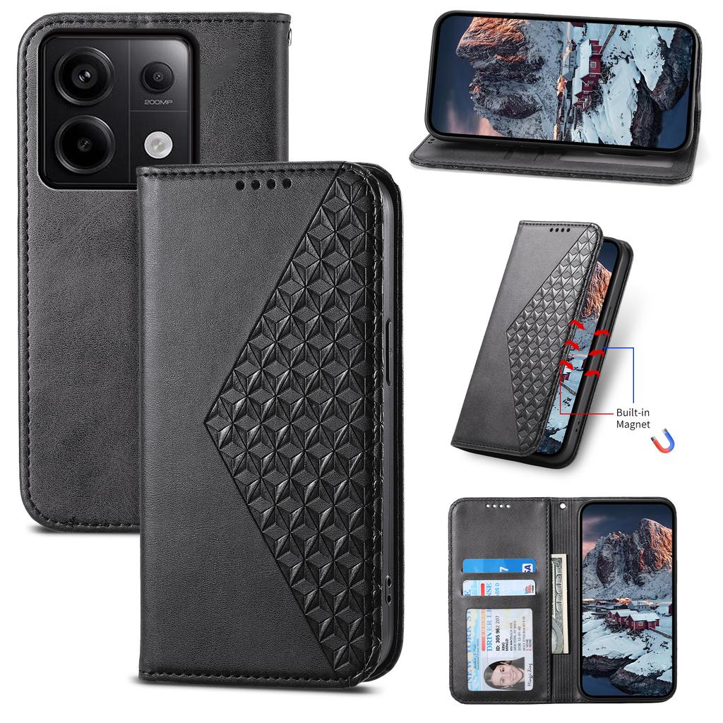 For Xiaomi Redmi Note 13 Pro 5G/Poco X6 5G Case Wallet Magnetic Leather Cover Rhombus Pattern