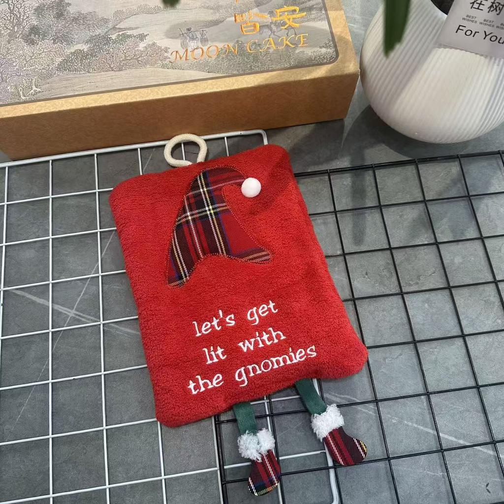 Christmas Hand Towel Hanging Type Thickened Coral Fleece Towel Kitchen Absorbent Quick Drying Rag Cartoon Hand Towel