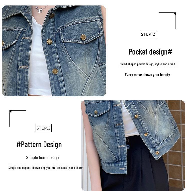 European Style Soft Denim Ribbon Vest Top for Women