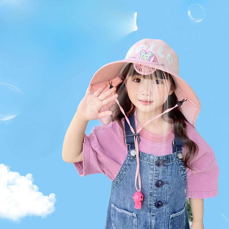 Children's Fan Hat Summer Large Brim Shawl Boys and Girls Breathable Mesh Sun Protection Hat Baby Outdoor Sun Hat
