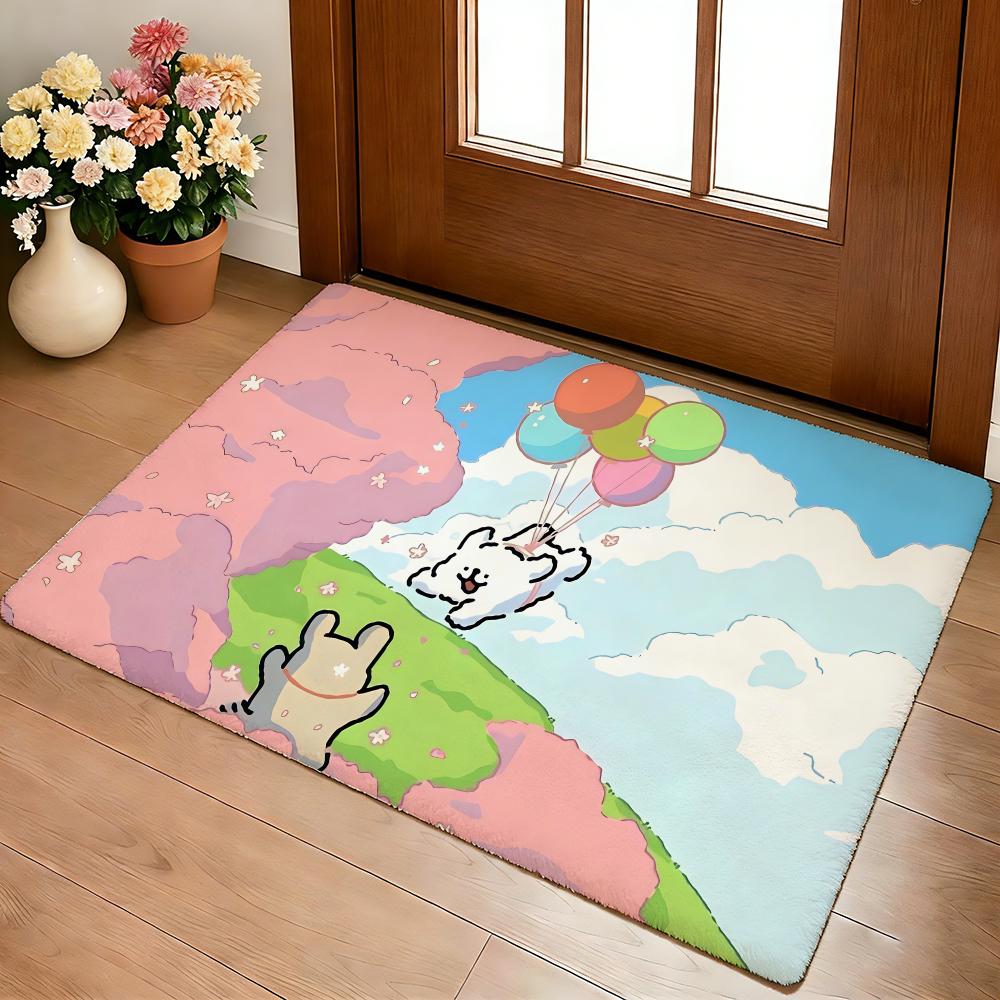 Line Puppy Cute Floor Mat Cozy Flannel Soft Thick Non-Slip Mat For Living Room Bedroom Kitchen Decor Rugs