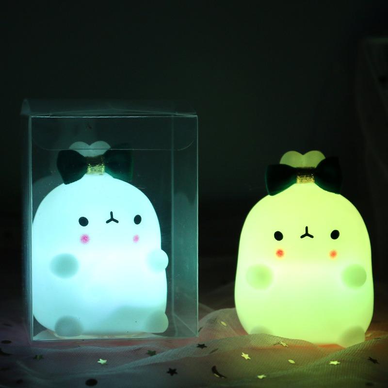 LED Night Light Adorable Rabbit Cartoon Animals Clear Box Rechargeable for Birthday Gifts Gradient Light
