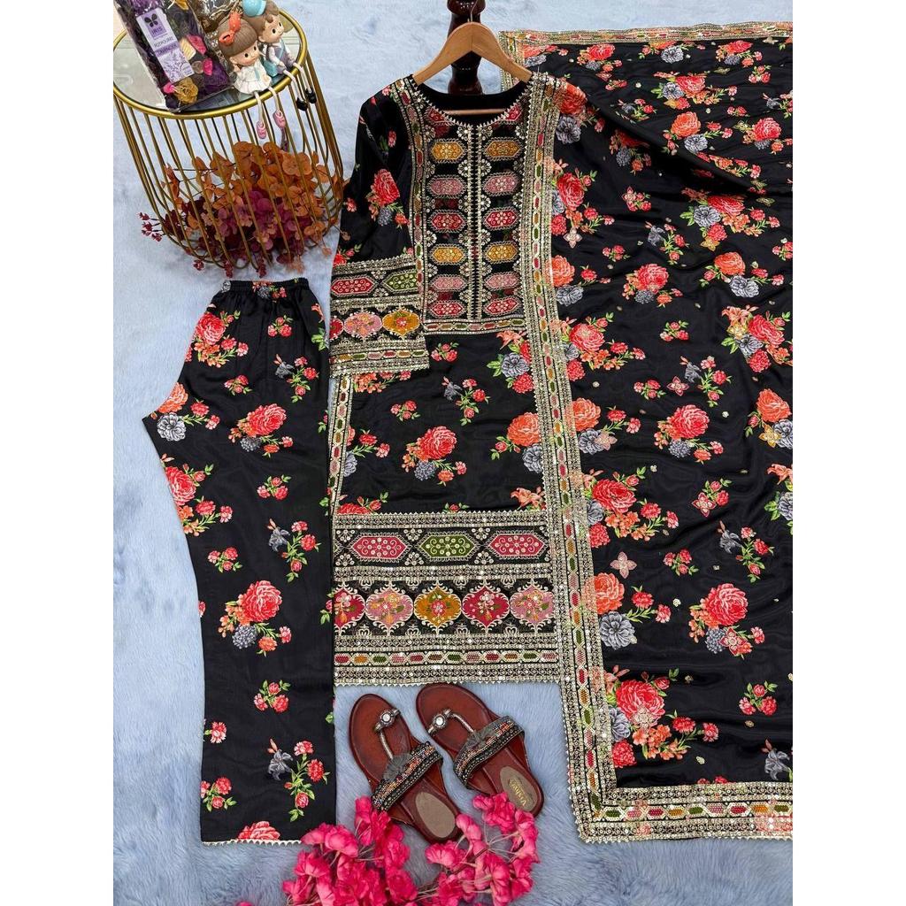 *Einführung des neuen Đěsigner Party Wear Look Pur Chinon Seidenoberteils, Unterteil und Dupatta-Set*