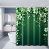 1pc green base light green floral print shower curtain, with hooks, polyester fabric, windows and walls, bathtub bathroom home
