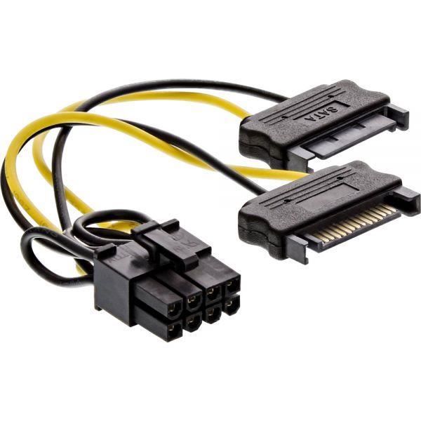 Adaptateur d'alimentation - inline - 2x sata vers 8 broches - 0,15m - pour cartes graphiques pcie