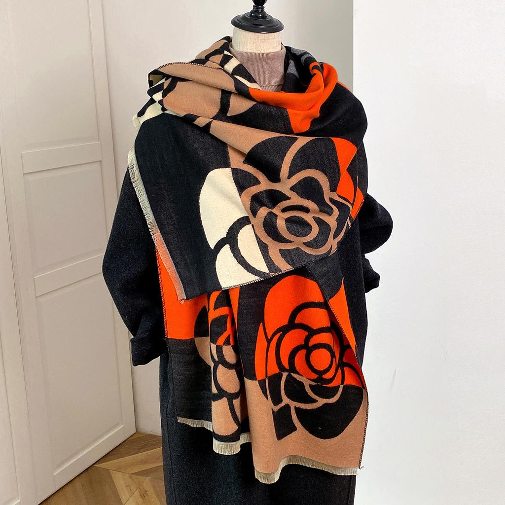 Luxury Brand Cashmere Women Floral Scarf Winter Warm Shawl and Wrap Bandana Pashmina Female Foulard Square Thick Blanket Poncho