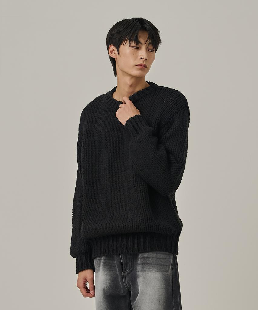 ANALOG MOOD Heavy Warm Round Pullover Knit (Black)
