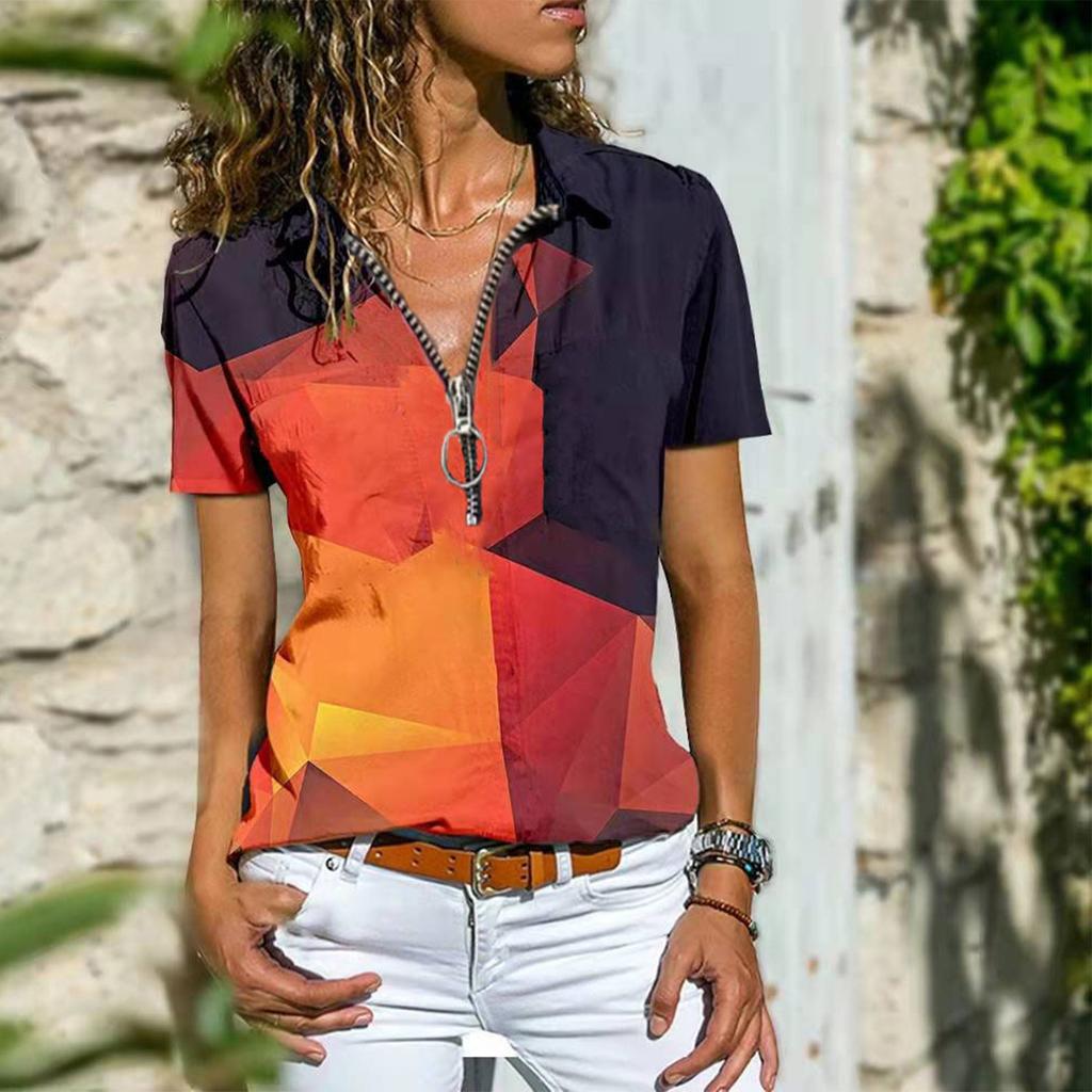 Zipper Top Casual Short Sleeve T-Shirt 