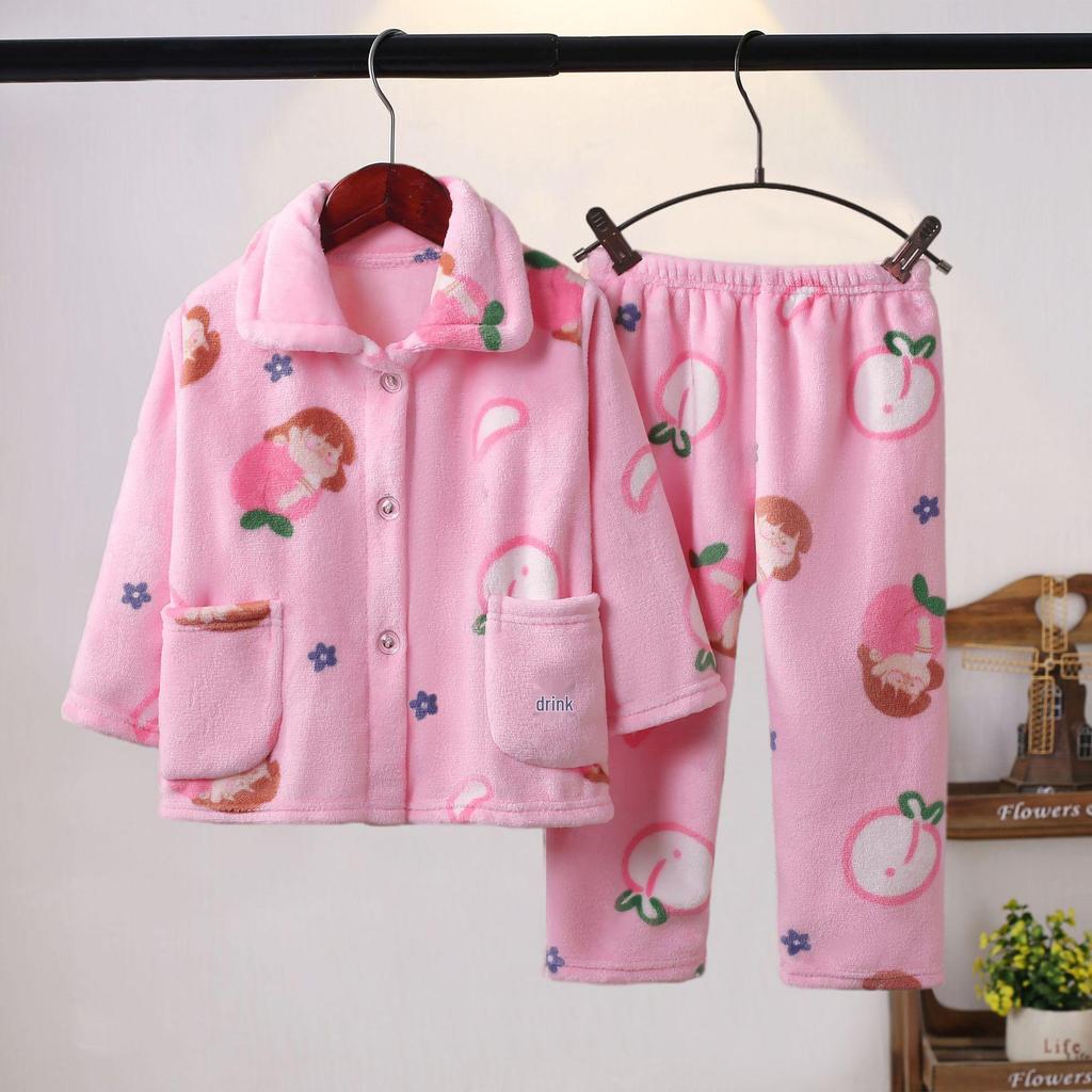 Kinder Flanell Pyjama Set - Korallfleece, Herbst/Winter Kleidung, Verdickt für Jungen & Mädchen
