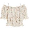 2026 Summer Puff Sleeve Printed Blouse with Ruffle Hem