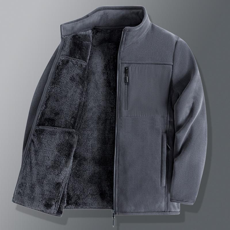 2025 Men's Autumn Winter Thick Velvet Dad Jacket - Loose Fit Cotton Top