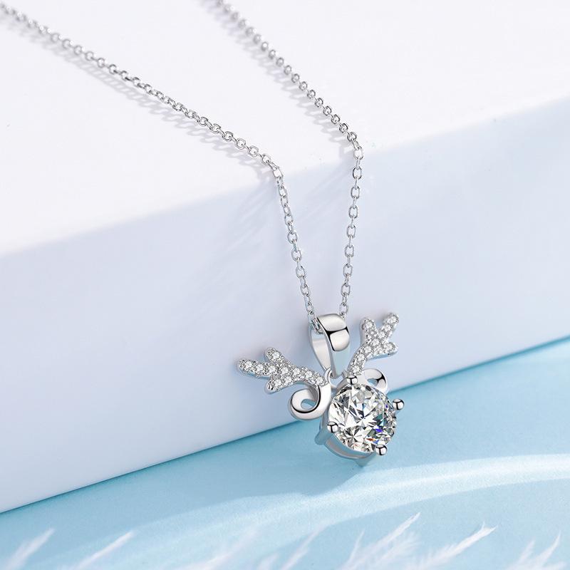 Mori Style Zircon Antler Pendant Necklace - Sweet Christmas Gift for Women