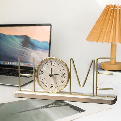Decorazione Orologio da Tavolo Metallo LOVE HOME Orologio con Base in Legno Non Ticchettante Silenzioso Casa