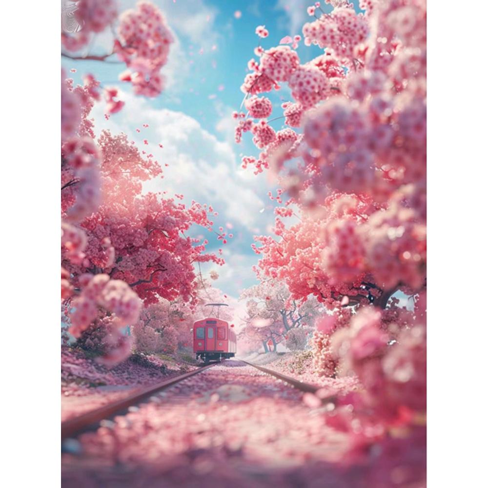 5d Diamond Painting Fantasy Sakura Train Full Diamond Mosaic Landscape Cross Stitch Kits Home Decor