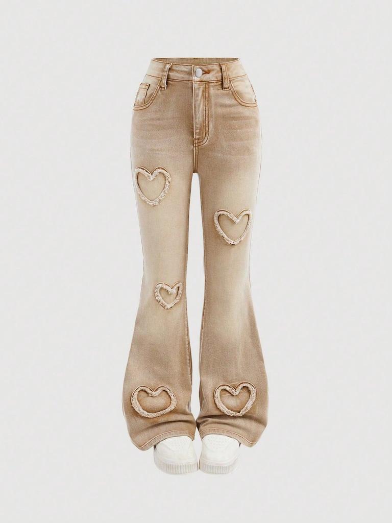 Trendige Schlagjeans mit Herzstickerei für Teenager-Mädchen - Europa- & Amerika-exklusiv