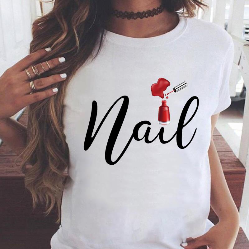 

Футболка с графическим рисунком, повседневная футболка для дизайна ногтей, милый тренд, милый стиль 90-х годов, летний топ с коротким рукавом и принтом, женская женская футболка, женская модная футболка