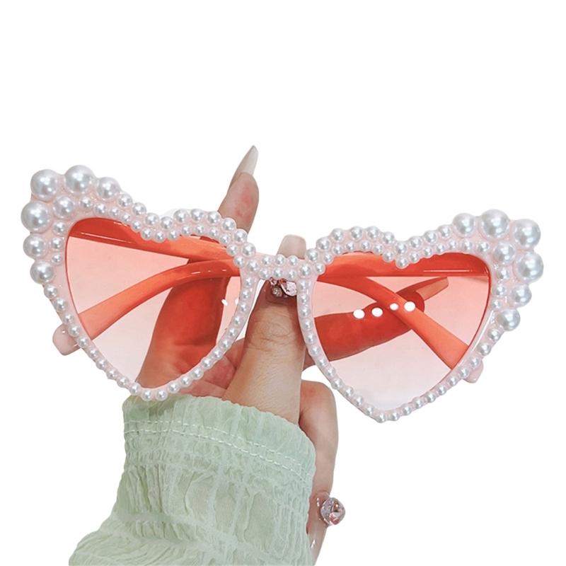 Fake Pearl Sun Glasses Women Heart Sunglasses UV400 Glasses Eye Sunglasses Unique Eyewears for Valentines Day Party