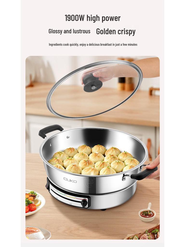 Sartén Eléctrica Multifunción y Plancha CUKO con Tapa de Acero Inoxidable