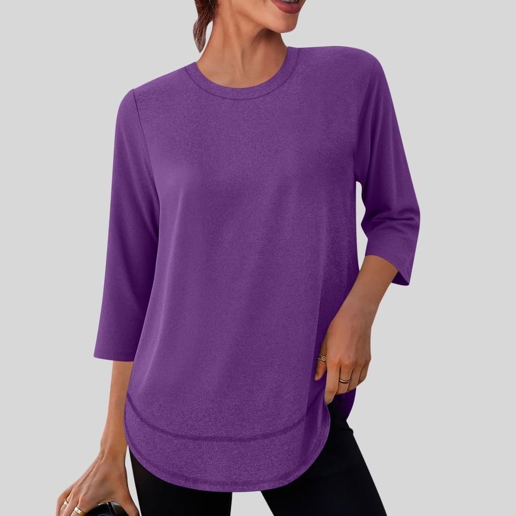 Women's Fashionable Casual Neck Colour Three-Quarter Sleeve T-Shirt Top