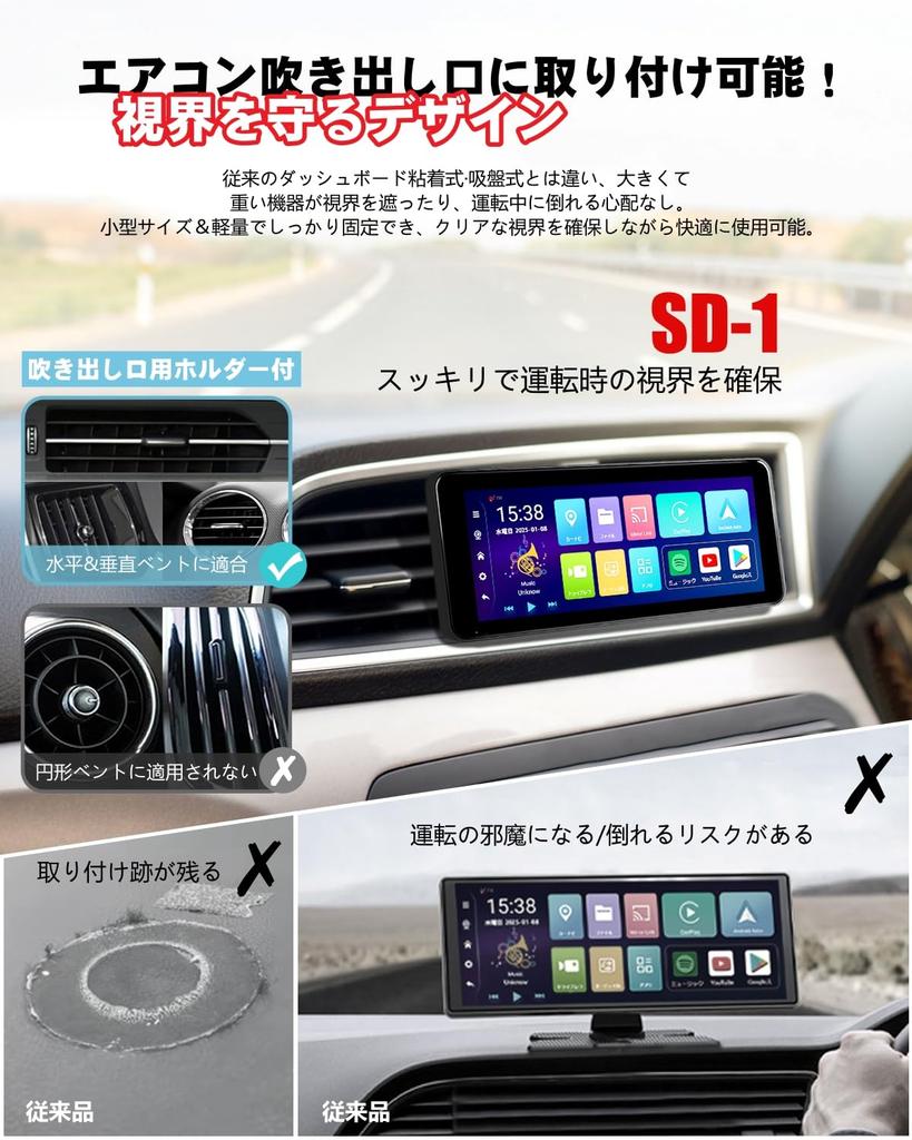 NikoMaku Portable Display Audio with Navigation Split Screen 4GB RAM 64GB Android Auto Smart Air Vent Mirroring Audio Japanese Instruction Manual