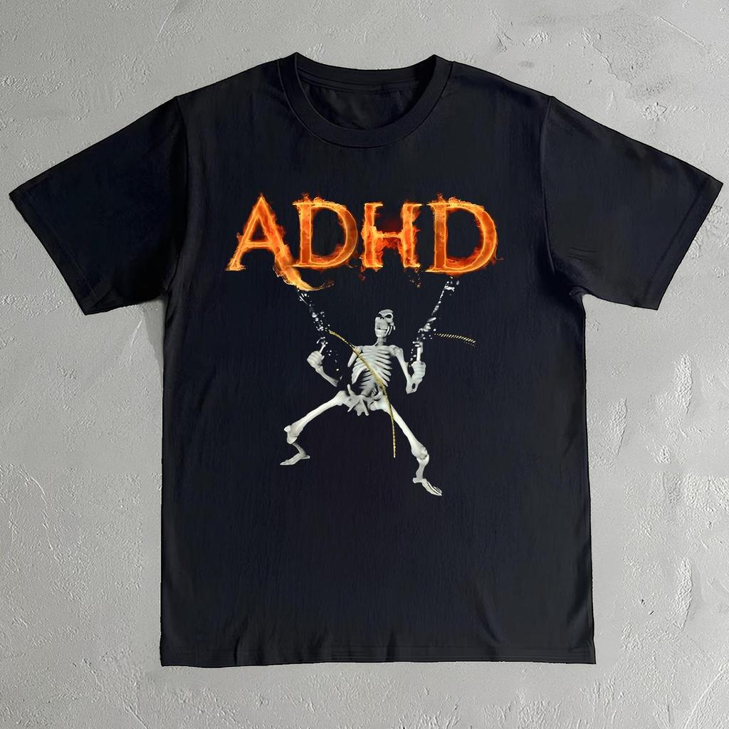 Funny ADHD Skeleton Shirt: Meme Graphic Tee