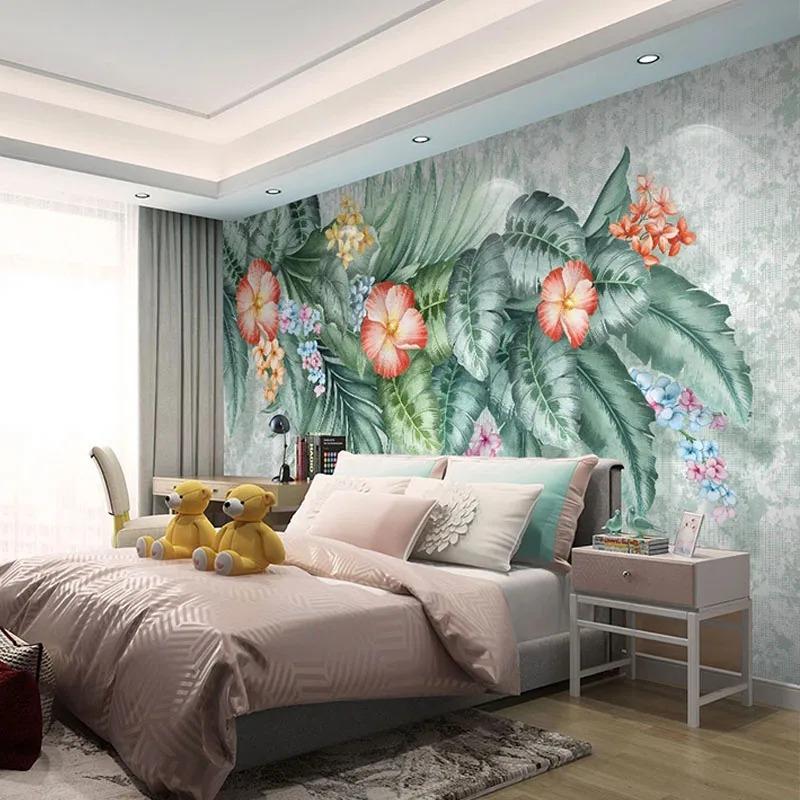 Photo Wallpaper Modern Hand Painted Tropical Plants Flowers And Birds Murals Living Room Tv Sofa Bedroom Home Decor Wall Mural