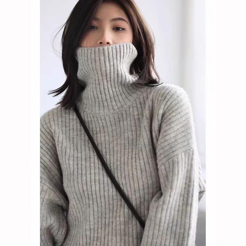 2024 Women's High Neck Pure Wool Loose Sweater, Hip-Covering Style