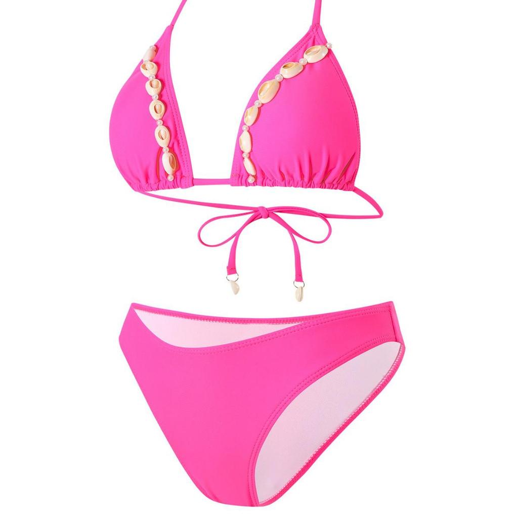 2025 Sexy Split Bikini: Solid Color Tie-Up Swimsuit for Women – European and American Style Holiday Wear