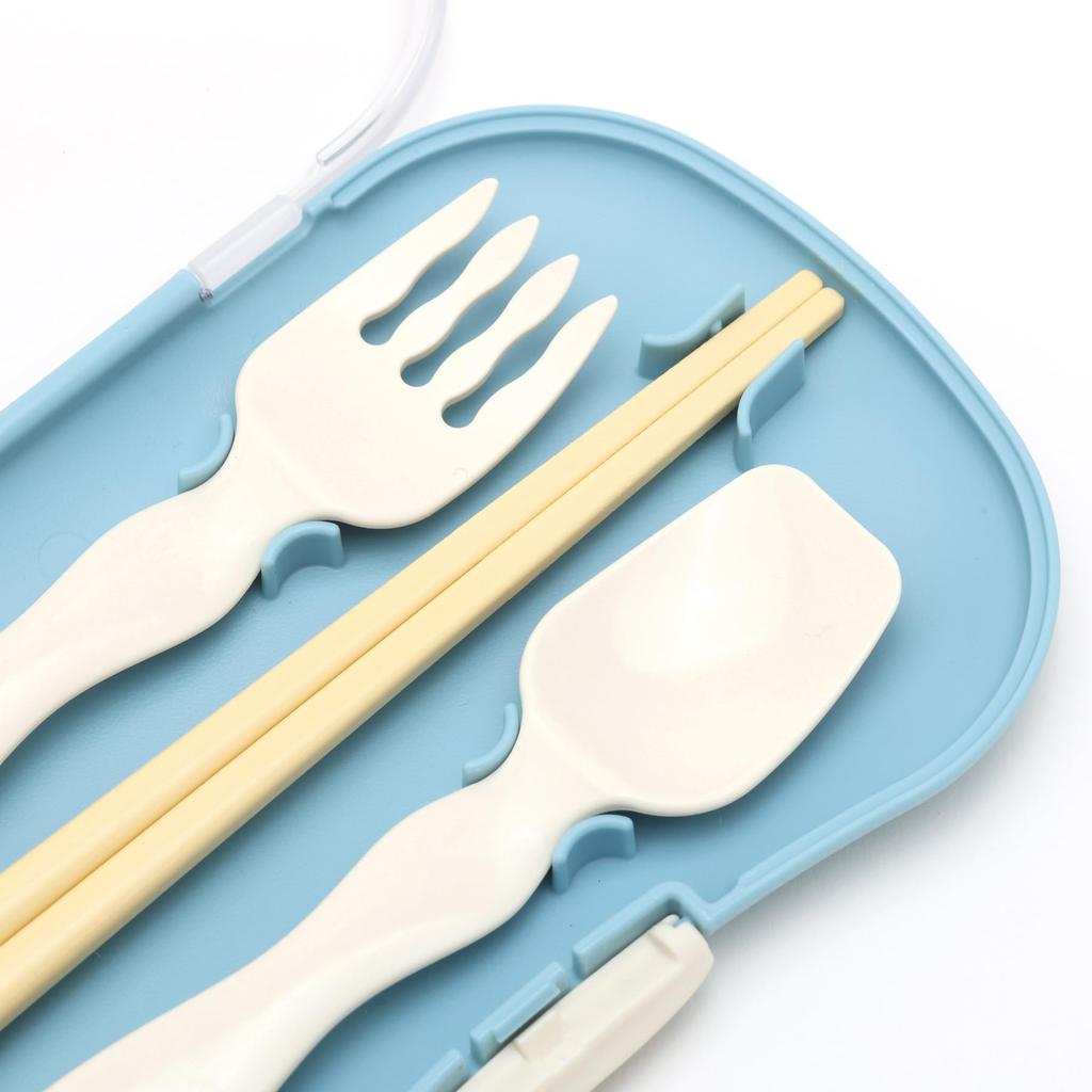 Mii Trio Cutlery Set Blue Lunch Box Chopsticks Chopsticks Spoon Fork Set with Case Made In Japan Children's