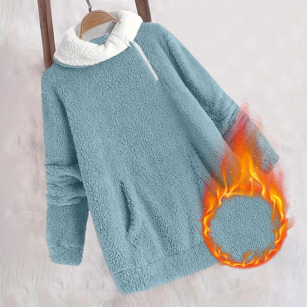 Women's Sweatshirts 1/4 Zipper Pullover Jackets Fall Winter Warm Long Sleeves Lapel Sweater Coat With Pocket