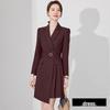 Spring & Autumn Professional Red Pleated Tie-Waist Mid-Length Women's Dress