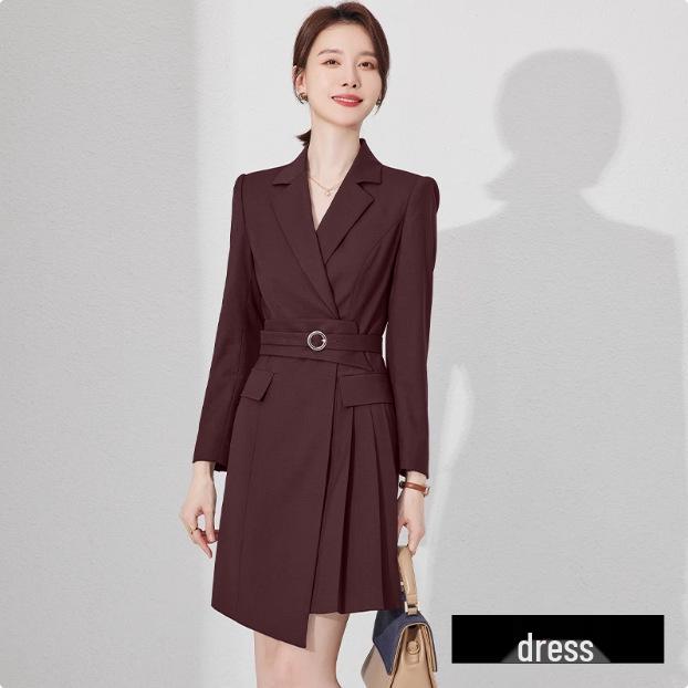 Spring & Autumn Professional Red Pleated Tie-Waist Mid-Length Women's Dress